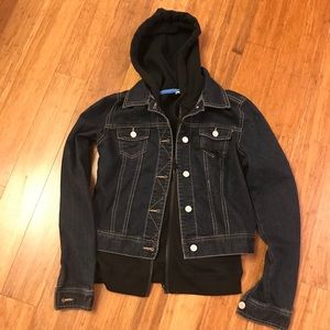 Denim jacket with hooded liner